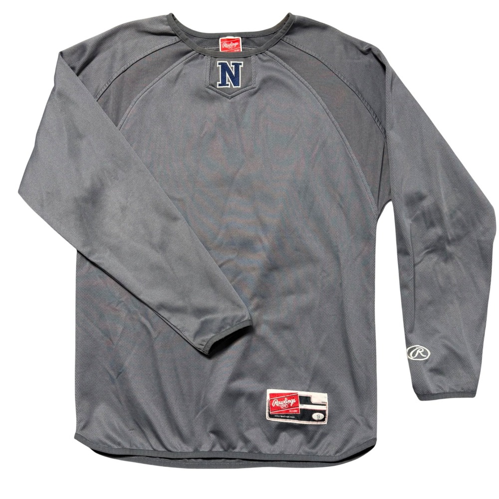 Rawlings Mens Gray Long Sleeve Baseball Training Jersey Size S Patch Raglan